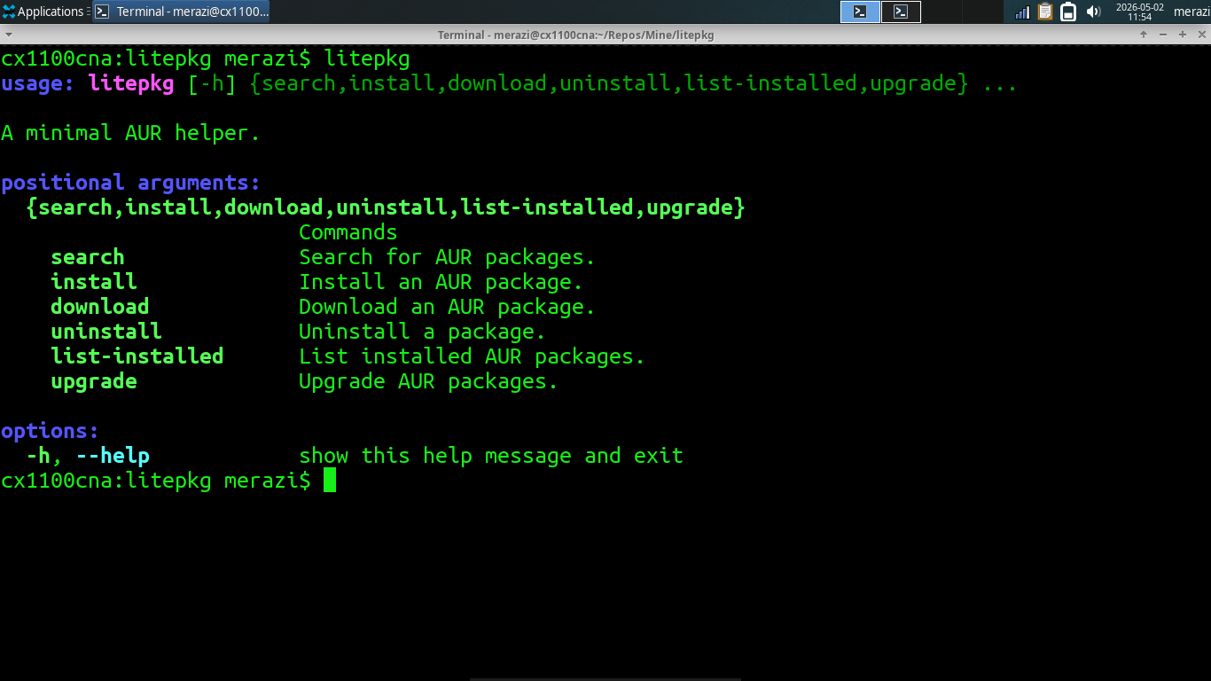 Screenshot of the --help option